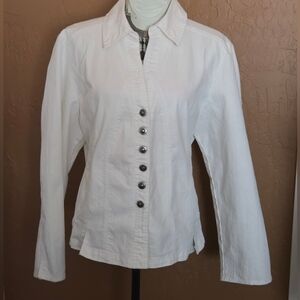 AMX White Denim Jacket With Western Inspired Buttons. Sz XL